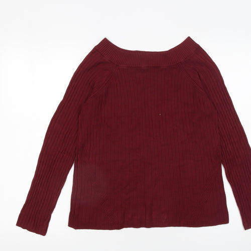 Marks and Spencer Women's Red Ribbed Boat Neck Jumper Size 14
