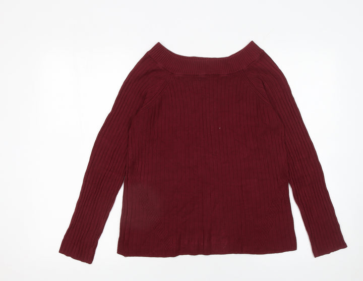 Marks and Spencer Women's Red Ribbed Boat Neck Jumper Size 14