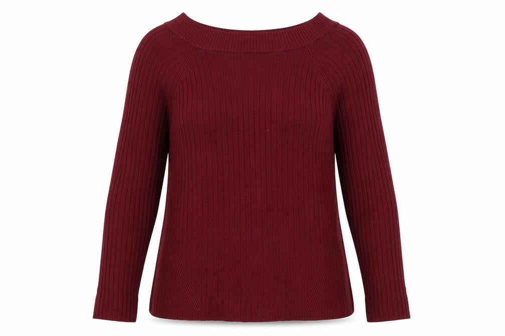Front view of Marks & Spencer Women's Red Ribbed Boat Neck Jumper, size 14