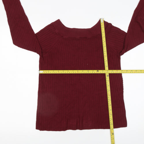 Marks and Spencer Women's Red Ribbed Boat Neck Jumper Size 14