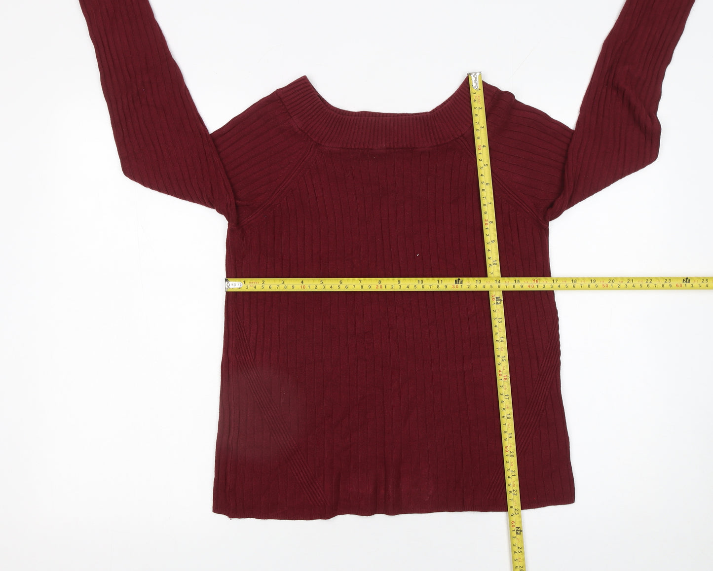 Marks and Spencer Women's Red Ribbed Boat Neck Jumper Size 14