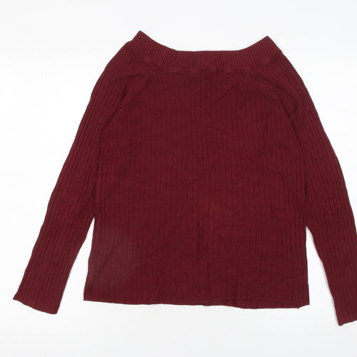 Marks and Spencer Women's Red Ribbed Boat Neck Jumper Size 14