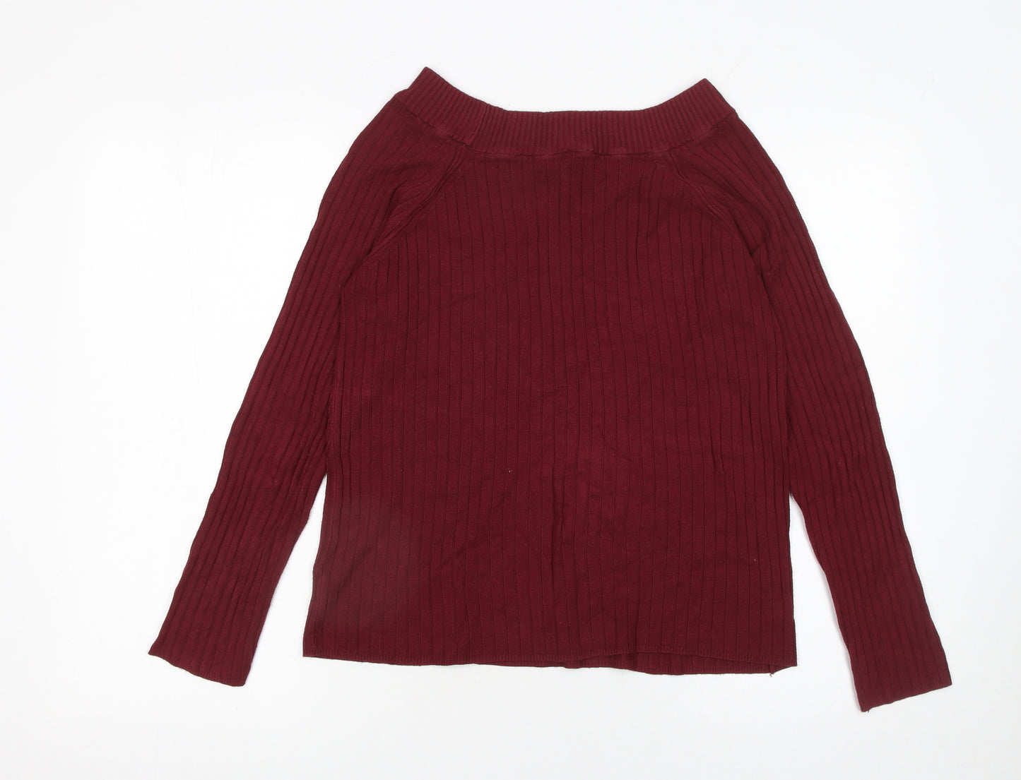 Marks and Spencer Women's Red Ribbed Boat Neck Jumper Size 14