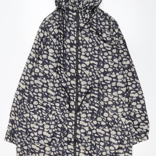 Rainydays Women Blue Animal Print Hooded Lightweight Rain Coat Jacket S