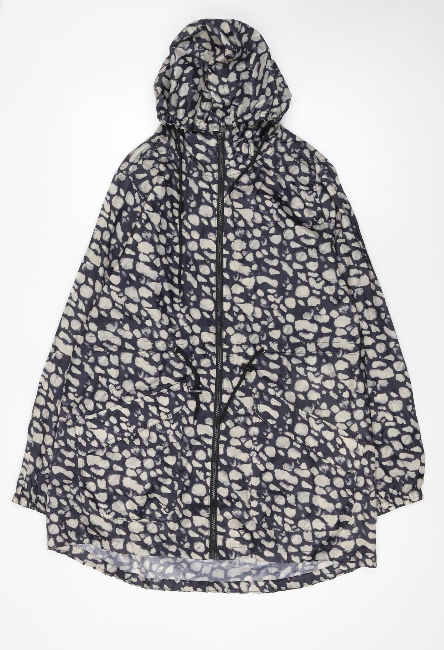 Rainydays Women Blue Animal Print Hooded Lightweight Rain Coat Jacket S