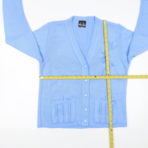 Florida Collection Women’s Blue Acrylic V-Neck Embroidered Cardigan S/M