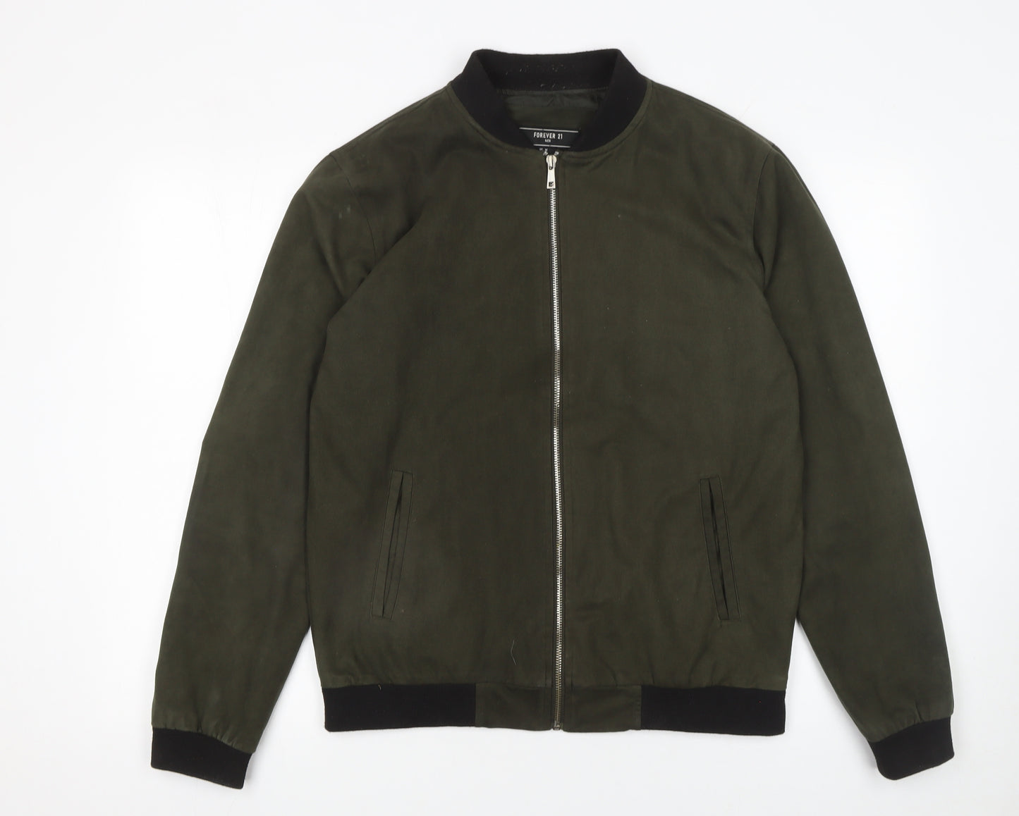 Forever 21 Men Green M Bomber Jacket Lightweight Full Zip Casual