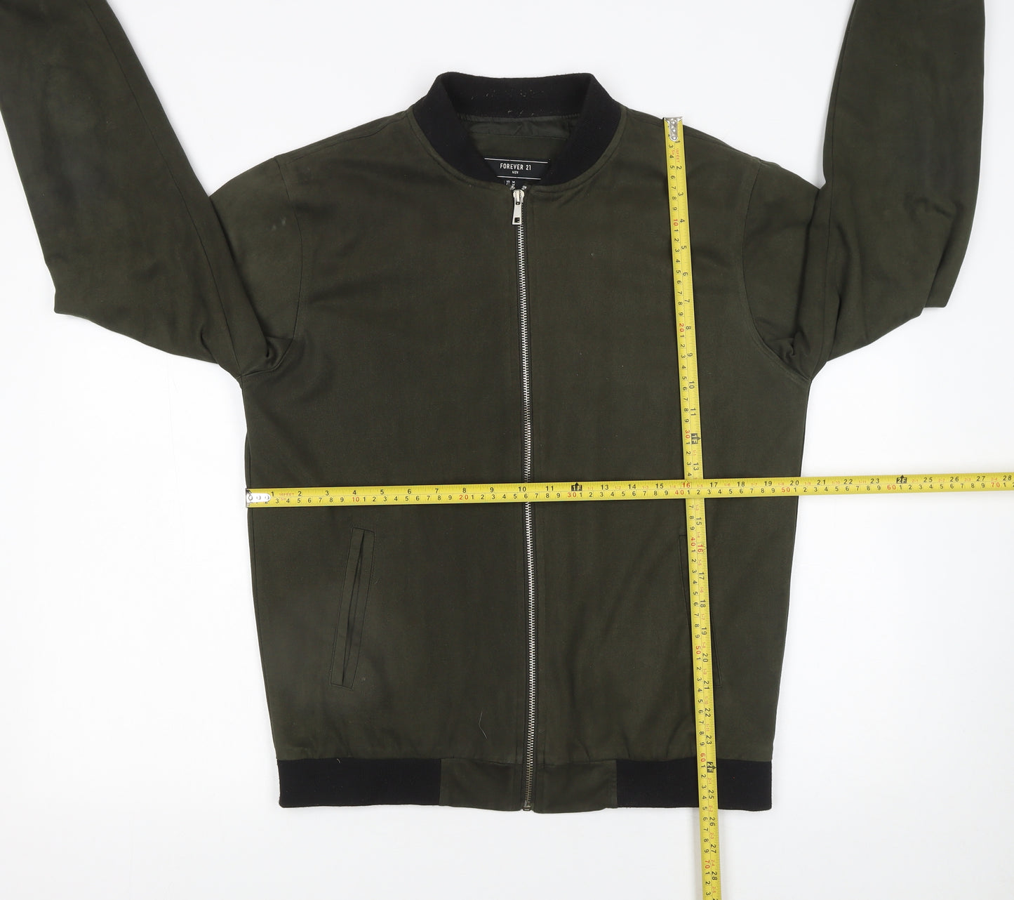 Forever 21 Men Green M Bomber Jacket Lightweight Full Zip Casual