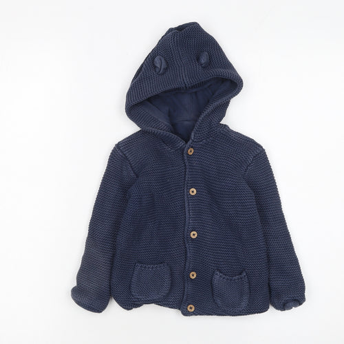 George Blue Hooded Knit Cardigan Jumper 18-24 Months Unisex Baby