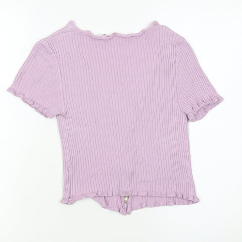 NA-KD Women's Purple Cropped Ribbed Button-Up Short Sleeve Top XS