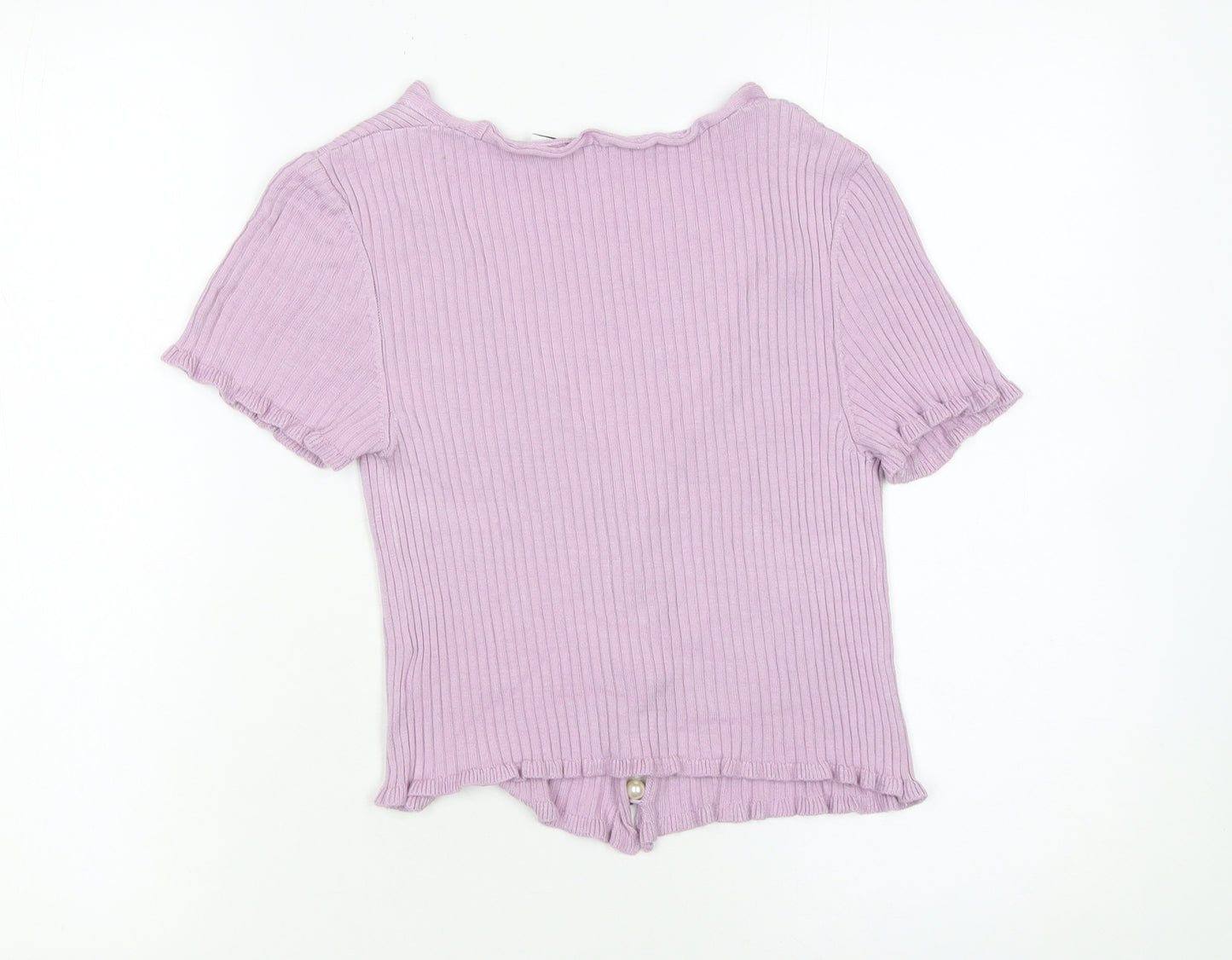 NA-KD Women's Purple Cropped Ribbed Button-Up Short Sleeve Top XS