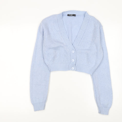 Nasty Gal Women’s Blue Knit Cropped Cardigan Size M V-Neck Long Sleeve