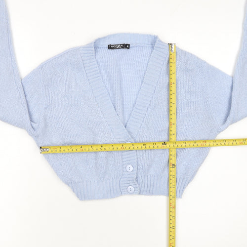 Nasty Gal Women’s Blue Knit Cropped Cardigan Size M V-Neck Long Sleeve