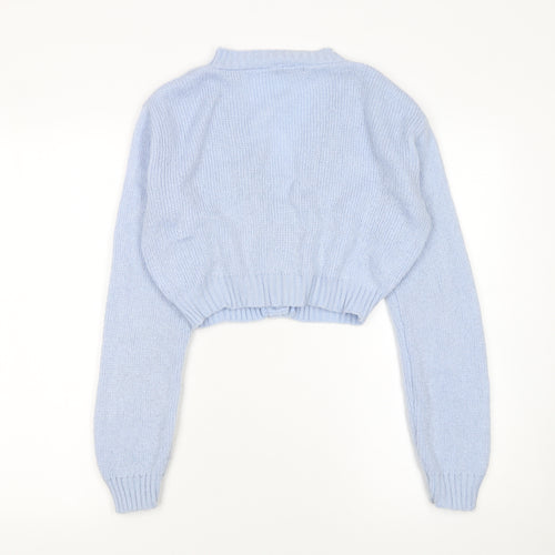 Nasty Gal Women’s Blue Knit Cropped Cardigan Size M V-Neck Long Sleeve
