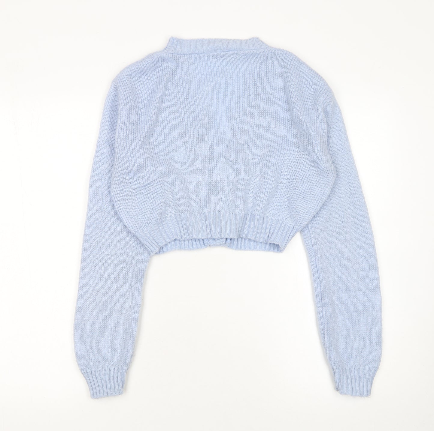 Nasty Gal Women’s Blue Knit Cropped Cardigan Size M V-Neck Long Sleeve