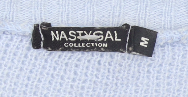 Nasty Gal Women’s Blue Knit Cropped Cardigan Size M V-Neck Long Sleeve