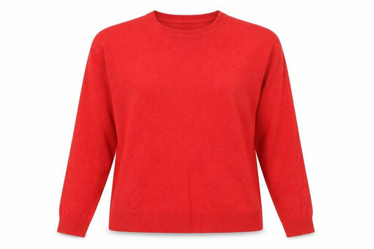 Front view of Primark women’s red crew neck jumper, size S