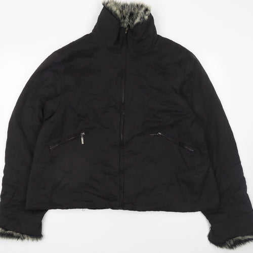 Inspire Womens Black Faux Fur Trim Puffer Jacket UK 34 Winter Coat