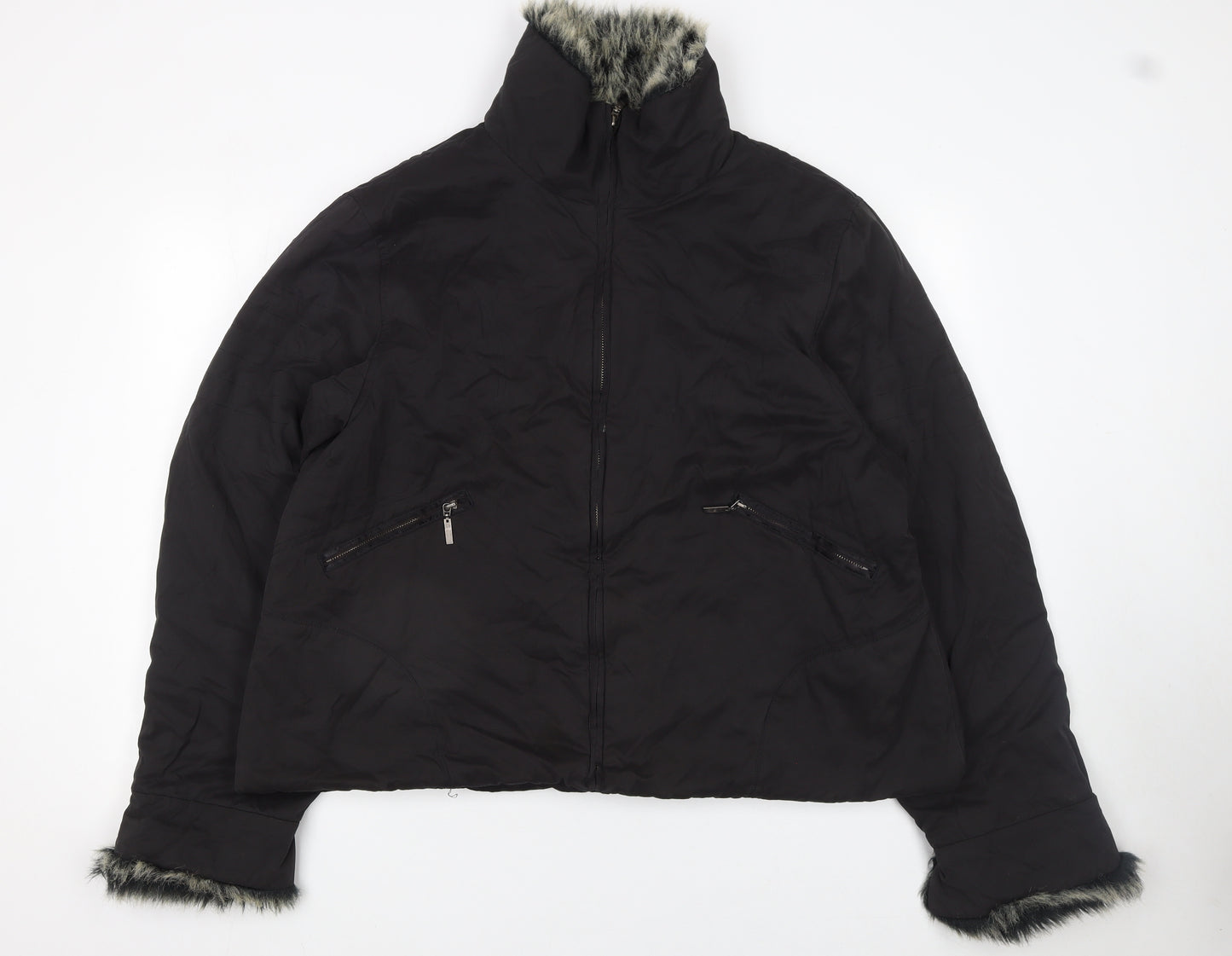 Inspire Womens Black Faux Fur Trim Puffer Jacket UK 34 Winter Coat