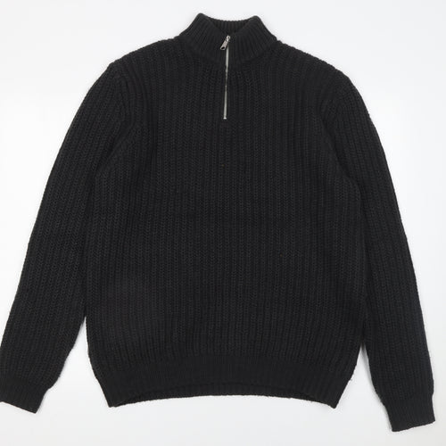 ASOS DESIGN Men’s Black Chunky Knit 1/2 Zip Acrylic Jumper M