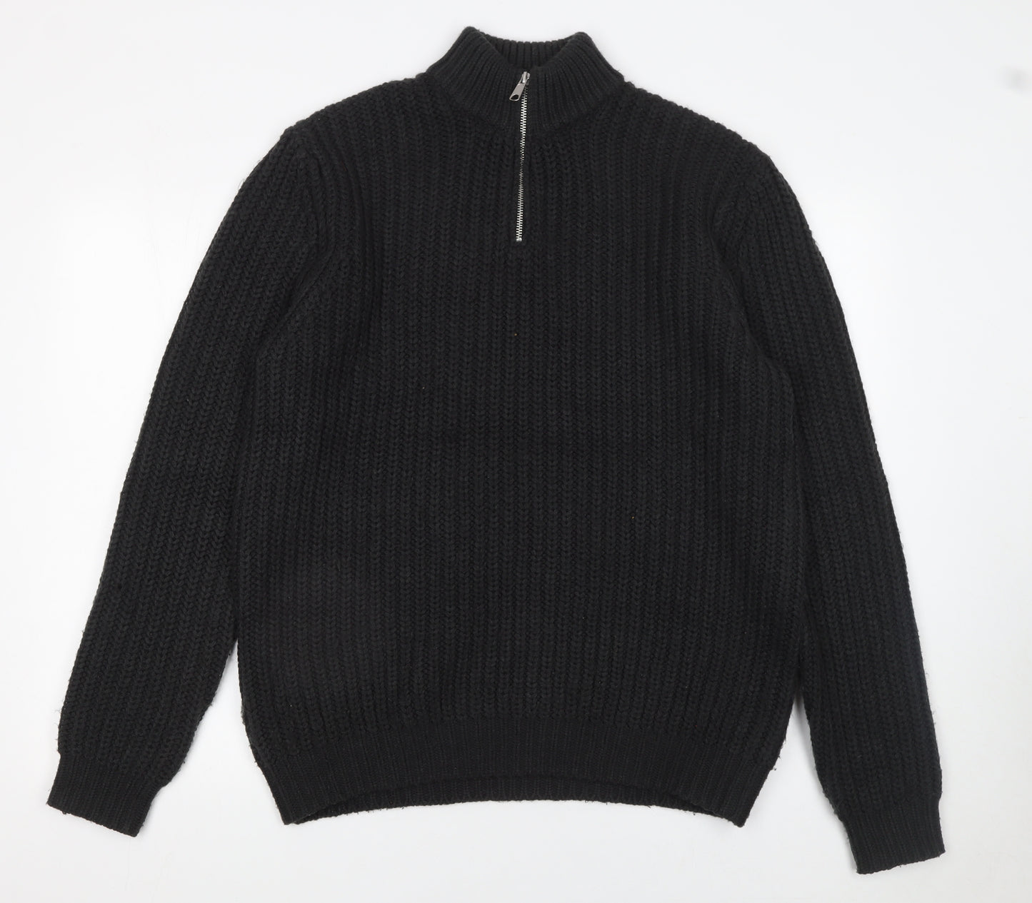 ASOS DESIGN Men’s Black Chunky Knit 1/2 Zip Acrylic Jumper M