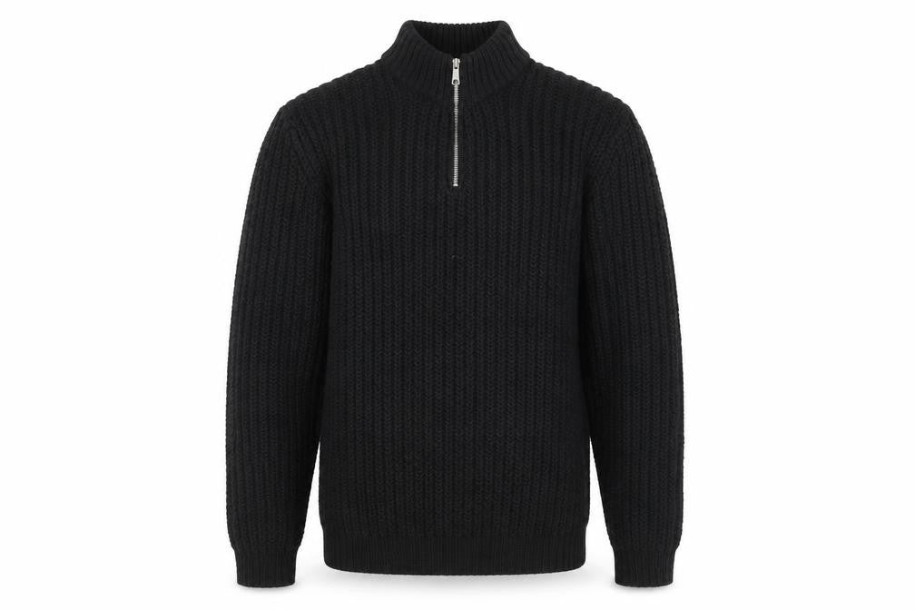 ASOS DESIGN Men’s Black Chunky Knit 1/2 Zip Acrylic Jumper M