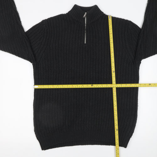 ASOS DESIGN Men’s Black Chunky Knit 1/2 Zip Acrylic Jumper M