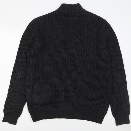 ASOS DESIGN Men’s Black Chunky Knit 1/2 Zip Acrylic Jumper M