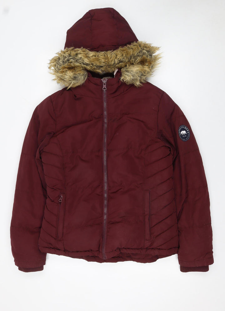 SoulCal & Co Womens Red Hooded Fur Trim Puffer Jacket Size 10