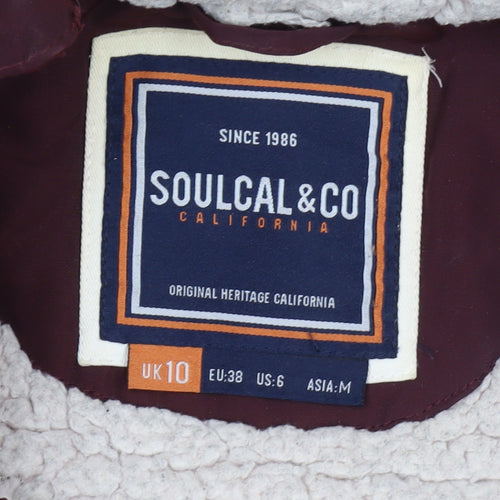 SoulCal & Co Womens Red Hooded Fur Trim Puffer Jacket Size 10