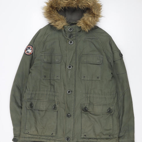 Quba Sails Women's Green Parka Jacket L Faux Fur Hood Cotton Winter Coat