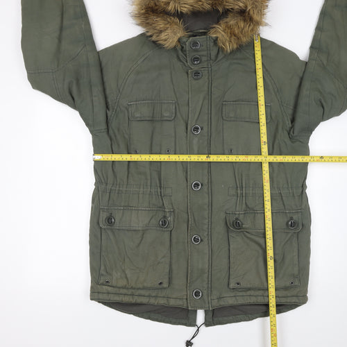 Quba Sails Women's Green Parka Jacket L Faux Fur Hood Cotton Winter Coat