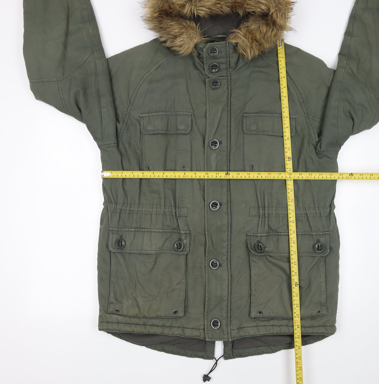 Quba Sails Women's Green Parka Jacket L Faux Fur Hood Cotton Winter Coat
