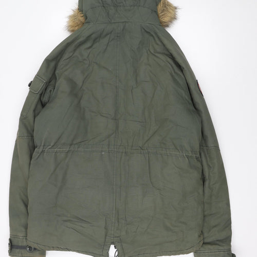 Quba Sails Women's Green Parka Jacket L Faux Fur Hood Cotton Winter Coat