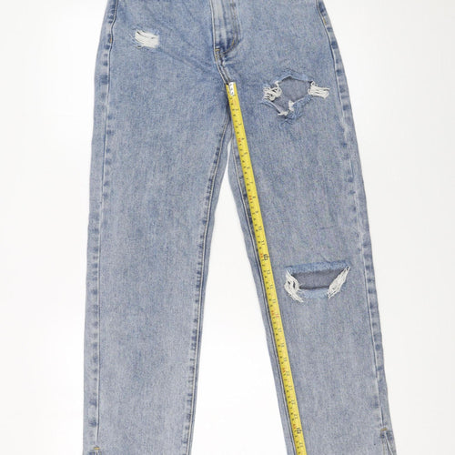 PrettyLittleThing Petite Light Blue Distressed Straight Jeans UK 4