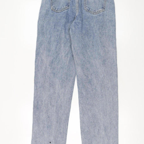 PrettyLittleThing Petite Light Blue Distressed Straight Jeans UK 4