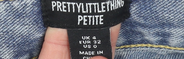 PrettyLittleThing Petite Light Blue Distressed Straight Jeans UK 4