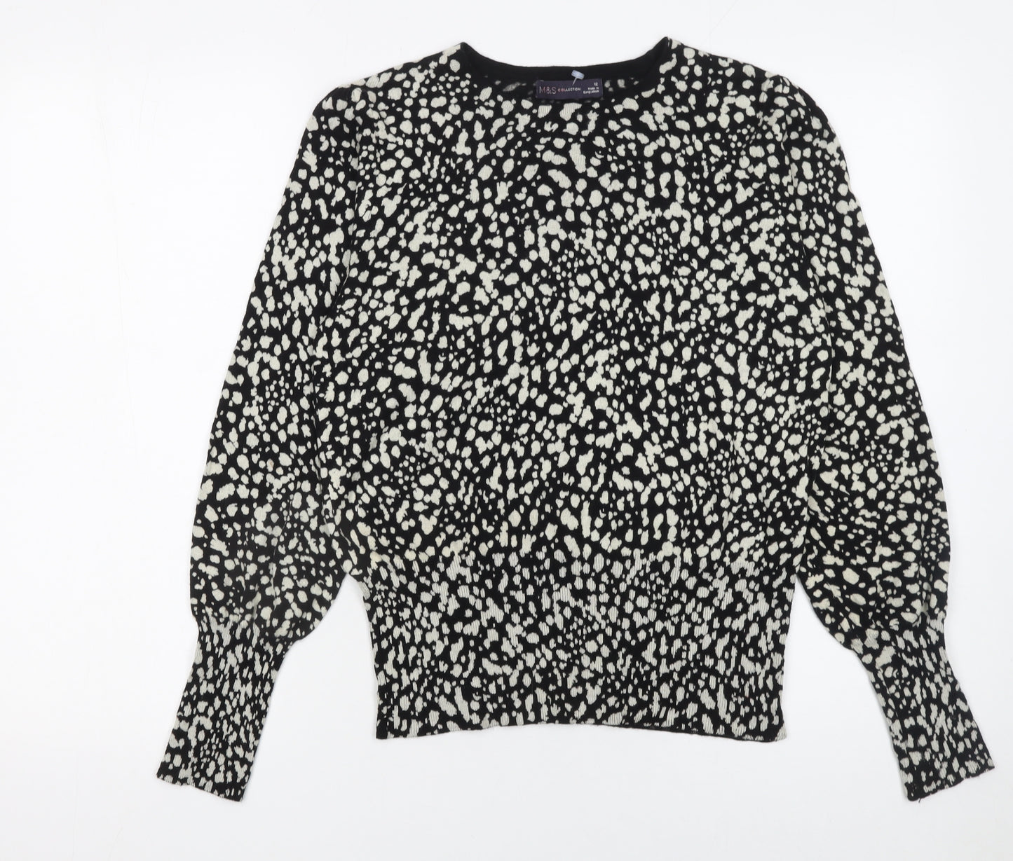 Marks and Spencer Women's Black Animal Print Crew Neck Jumper Size 12