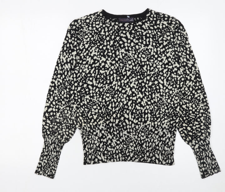 Marks and Spencer Women's Black Animal Print Crew Neck Jumper Size 12