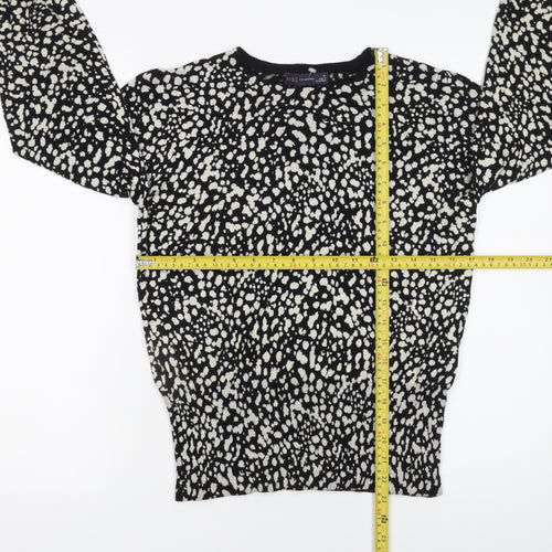 Marks and Spencer Women's Black Animal Print Crew Neck Jumper Size 12