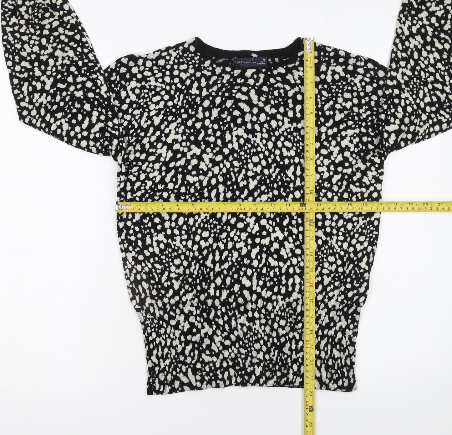Marks and Spencer Women's Black Animal Print Crew Neck Jumper Size 12
