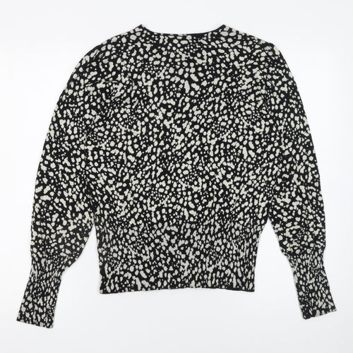 Marks and Spencer Women's Black Animal Print Crew Neck Jumper Size 12