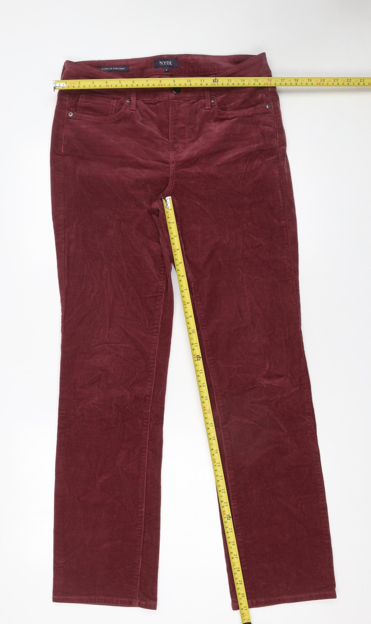 NYDJ Women's Red Corduroy Straight Leg Trousers Size 8 UK