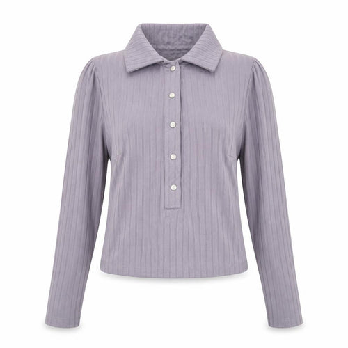 ASOS Women Purple Ribbed Collared Cropped Long Sleeve Button-Up Top Size 6