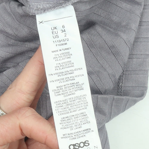 ASOS Women Purple Ribbed Collared Cropped Long Sleeve Button-Up Top Size 6
