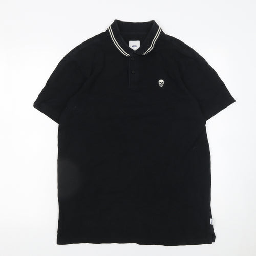 Vans Men’s Black Skull Polo Shirt Size S Short Sleeve Cotton