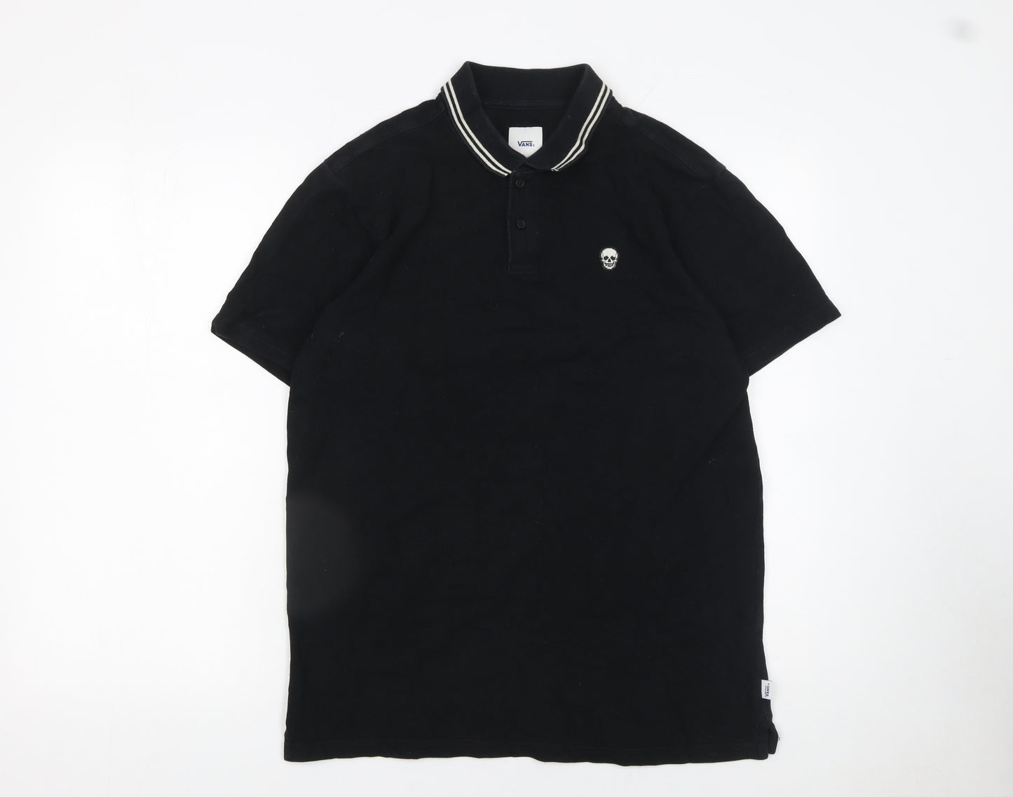 Vans Men’s Black Skull Polo Shirt Size S Short Sleeve Cotton