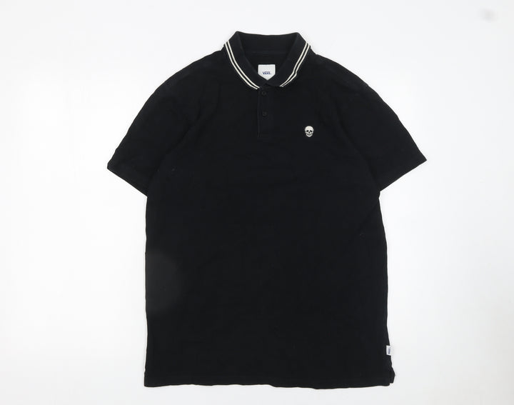 Vans Men’s Black Skull Polo Shirt Size S Short Sleeve Cotton