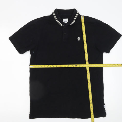 Vans Men’s Black Skull Polo Shirt Size S Short Sleeve Cotton