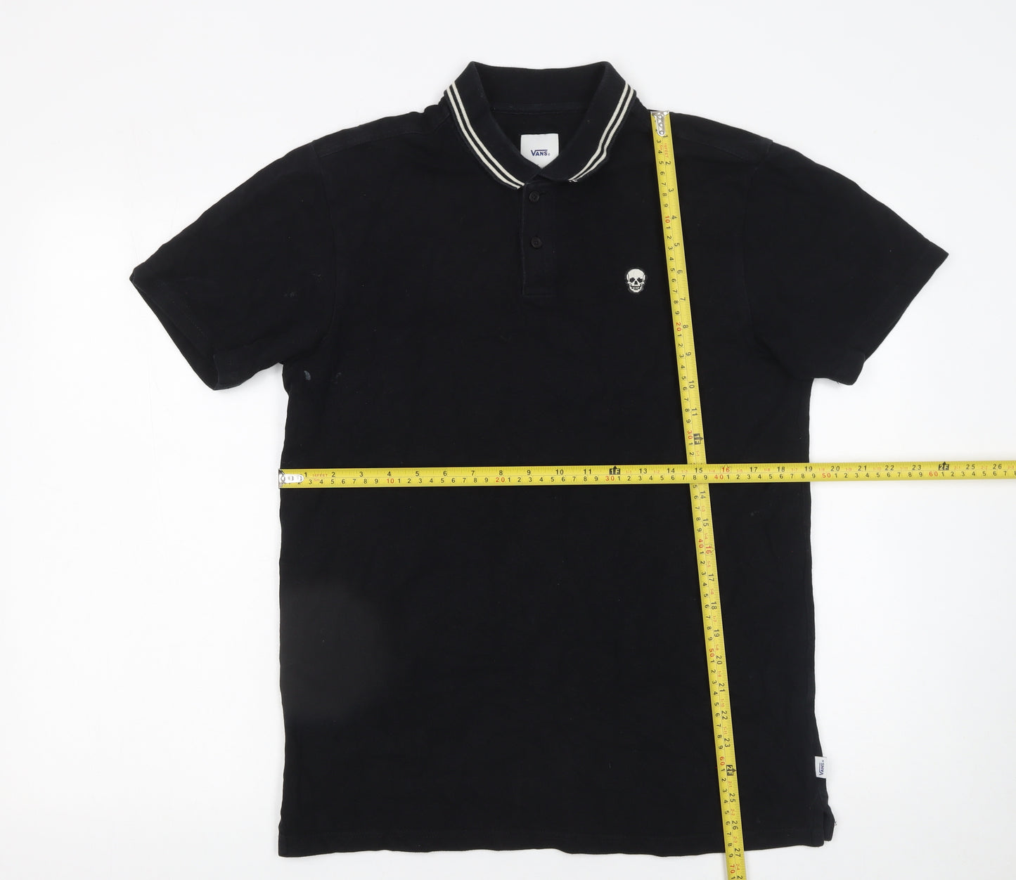 Vans Men’s Black Skull Polo Shirt Size S Short Sleeve Cotton